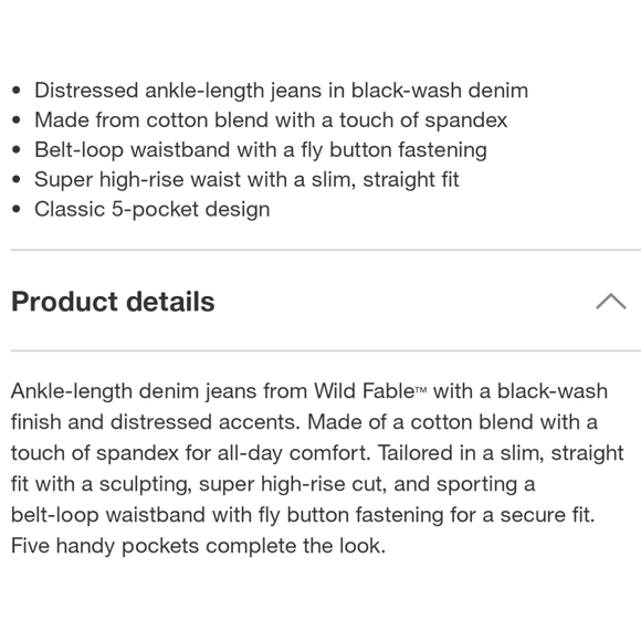 Wild Fable Super High Rise Distressed Black Ankle Jeans Button Fly - Picture 4 of 5